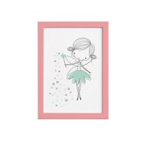 Quadro para Quarto Fada Verde Moldura Rosa 22x32cm