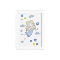 Quadro para Quarto Menina e Flores Verdes Moldura Branca 22x32