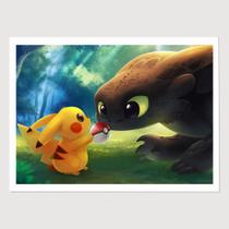 Quadro para Quarto Pikachu e Toothless Juntos 45x33 A3