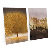 Quadro Para Sala Abstrato Árvore Dourada Decorativo Moderno Kit 2 Telas Canvas - Bimper