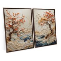 Quadro Para Sala Abstrato Coast Wisdom Tree Kit 2 Telas Moderna Árvores Artística Mar Luxo C/ Moldura - Bimper Quadro Para Sala Abstrato Coast Wisdom Tree Kit 2 Telas Moderna Árvores Artística Mar Luxo C/ Moldura - Bimper