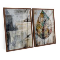 Quadro Para Sala Abstrato Folha Seca Pinceladas Cinzas Kit 120x80 cm C/ Moldura e Vidro Moderno - Bimper
