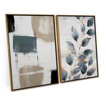 Quadro Para Sala Decorativo Abstrato C/ Moldura Moderno Hall Mural Floral Azul - Bimper