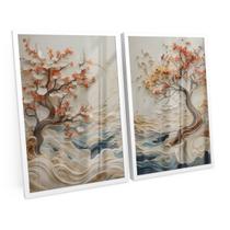 Quadro Para Sala Decorativo Abstrato Coast Wisdom Tree Kit 2 Telas C/ Moldura e Vidro Árvores - Bimper Quadro Para Sala Decorativo Abstrato Coast Wisdom Tree Kit 2 Telas C/ Moldura e Vidro Árvores - Bimper