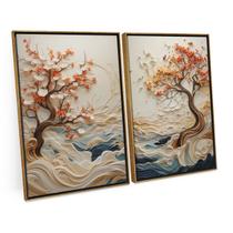 Quadro Para Sala Decorativo Abstrato Coast Wisdom Tree Kit 2 Telas Moderna C/ Moldura - Bimper Quadro Para Sala Decorativo Abstrato Coast Wisdom Tree Kit 2 Telas Moderna C/ Moldura - Bimper