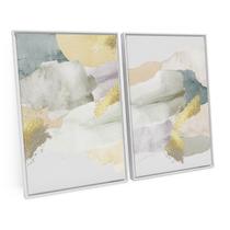 Quadro Para Sala Decorativo Abstrato Dourado Elegant Soft Watercolor C/ Moldura Moderno - Bimper