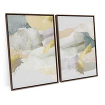 Quadro Para Sala Decorativo Abstrato Dourado Elegant Soft Watercolor C/ Moldura Moderno - Bimper Quadro Para Sala Decorativo Abstrato Dourado Elegant Soft Watercolor C/ Moldura Moderno - Bimper