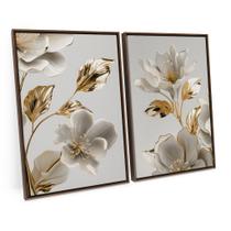 Quadro Para Sala Decorativo Flores e Folhas Moderno Para Escritório Hall Quarto Kit 2 Telas Canvas - Bimper Quadro Para Sala Decorativo Flores e Folhas Moderno Para Escritório Hall Quarto Kit 2 Telas Canvas - Bimper