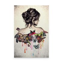 Quadro Para Sala Decorativo Metamorfose Feminina Mulher Com Borboletas Em Canvas - Bimper