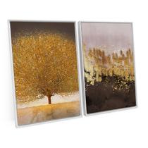 Quadro Para Sala Decorativo Moderno Abstrato Árvores Dourada Tons Marrom C/ Moldura Grande - Bimper