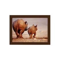 Quadro para Sala Foto Safari Rinoceronte Moldura Marrom 22x32cm