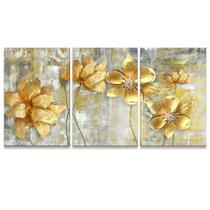 Quadro Para Sala Grande Flores Douradas Abstrato Quarto Quadro Para Sala Grande Flores Douradas Abstrato Quarto