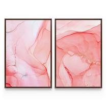 Quadro Para Sala Hall Abstrato Moderno Mármore Rosê Detalhes Dourado Kit Decoração Rosa - Bimper