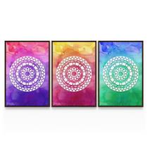 Quadro Para Sala Kit Mandalas Com Moldura Decorativo Moderno Kit 3 Telas - Bimper