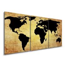 Quadro para Sala Mapa Dourado e Preto Parede Quarto Trio Kit