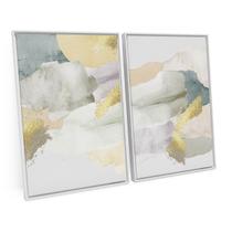 Quadro Para Sala Moderno Abstrato Dourado e Branco Decorativo Kit 2 Telas C/ Moldura Grande - Bimper Quadro Para Sala Moderno Abstrato Dourado e Branco Decorativo Kit 2 Telas C/ Moldura Grande - Bimper