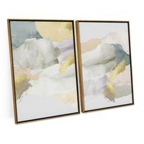 Quadro Para Sala Moderno Abstrato Dourado e Branco Decorativo Kit 2 Telas C/ Moldura Grande - Bimper Quadro Para Sala Moderno Abstrato Dourado e Branco Decorativo Kit 2 Telas C/ Moldura Grande - Bimper