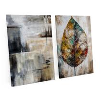 Quadro Para Sala Moderno Abstrato Textura Folha Seca Cores Neutras Kit 2 Telas 75x50 cm - Bimper