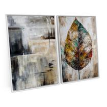 Quadro Para Sala Moderno Pinceladas Do Tempo Folha Seca Abstrato 75x50 cm C/ Moldura Decorativa - Bimper