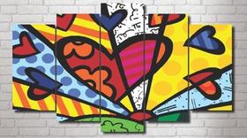 Quadro Para Sala Quarto 5 Peças Romero Brito Coração Quadro Para Sala Quarto 5 Peças Romero Brito Coração