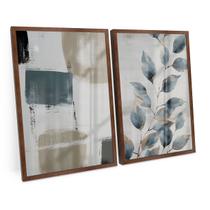 Quadro Para Sala Quarto Decorativo Abstrato Flor Azul C/ Moldura e Vidro - Bimper