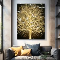 Quadro para Sala Quarto Hall Arvore Dourada Pássaros Parede Decorativo Grande Quadro para Sala Quarto Hall Arvore Dourada Pássaros Parede Decorativo Grande