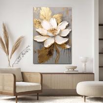 Quadro para Sala Quarto Hall Flor Dourada Elegante Floral Parede Decorativo Grande