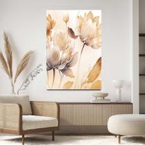 Quadro para Sala Quarto Hall Floral Abstrato Bege e Marrom Parede Decorativo Grande