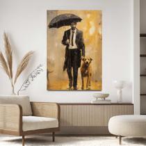 Quadro para Sala Quarto Hall Homem Cachorro Arte Chuva Parede Decorativo Grande