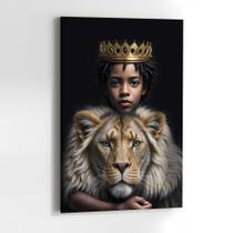 Quadro para Sala Quarto Leão Rei Menino Africano Luxo Parede Decorativo Grande Quadro para Sala Quarto Leão Rei Menino Africano Luxo Parede Decorativo Grande