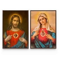 Quadro Para Sala Sagrado Coração de Jesus e Sagrado Coração de Maria - Bimper