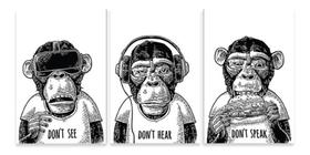 Quadro Para Sala Três Macacos Sábios Arte Em 3 Telas - NEYRAD