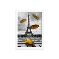 Quadro Paris Torre Eiffel Detalhe Amarelo Moldura Branca 22x