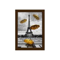 Quadro Paris Torre Eiffel Detalhe Amarelo Moldura Marrom 22x32 - Quartinhos