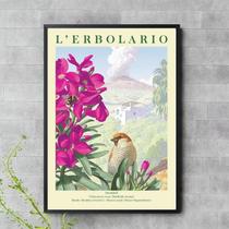 Quadro Passarinho Com Flores Rosas 33X24Cm