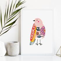 Quadro Passarinho Estampado Floral 24x18cm - com vidro