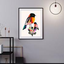Quadro Passarinho Multicolorido Abstrato - 60x48cm