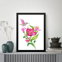 Quadro Pássaro Beija-Flor Rosa 45X34Cm - Com Vidro