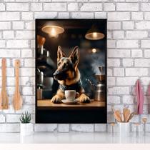 Quadro Pastor Alemão Tomando Café 33x24cm - com vidro