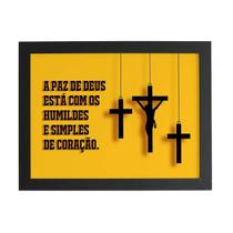 Quadro Paz De Deus Jesus Cristo Cruz Moldura Preta 60X40Cm