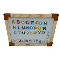 Quadro Pedagogico Escolar Educativo Lousa Magnetica Letras Numeros Alfabeto Sinais MDF Carimbras
