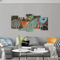 Quadro Peixe Abstrato Mosaico 5 Peças Fish decorativo