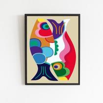 Quadro Peixes Abstratos 45x34cm Decoração Quarto Vidro Preta Quadro Peixes Abstratos 45x34cm Decoração Quarto Vidro Preta