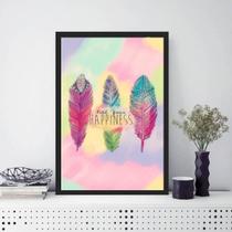 Quadro Penas Find Your Hapiness 45X34Cm Moldura Branca