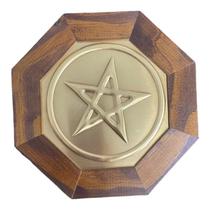 Quadro Pentagrama Madeira Imbuia Oitavado e Metal 18 Cm