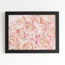 Quadro Peônia Rosa Bege Pêssego Flor Moldura Preta 60x40cm