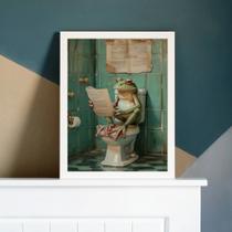 Quadro Perereca No Banheiro Lendo Jornal 45x34cm