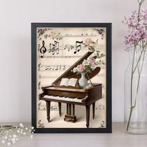 Quadro Piano Antigo Com Flores 33x24cm - com vidro