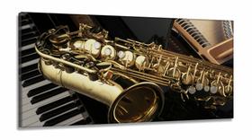 Quadro Piano Teclado E Saxofone Música Decorativo em Tecido Canvas 130x60 Quadro Piano Teclado E Saxofone Música Decorativo em Tecido Canvas 130x60
