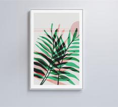 Quadro pintura folha verde e rosa 2